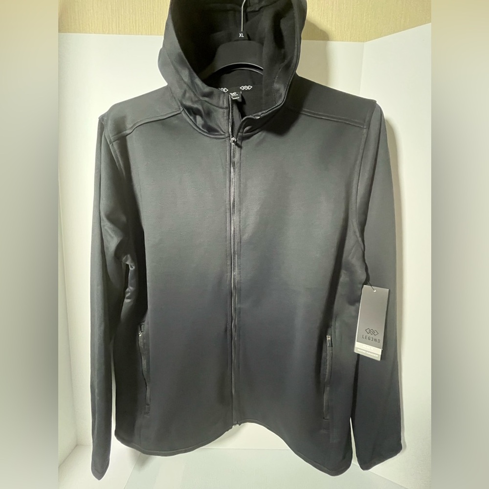 LEG3ND Hooded Stretch Long Sleeve Full Zip Fleece Backing Active Top